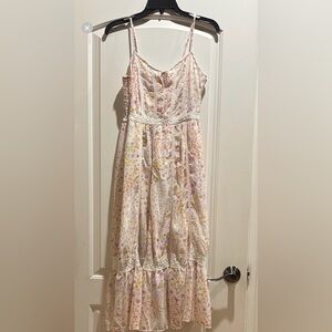 Jessica Simpson Multicolor Floral Pastel Pink Midi Flowy Summer Dress M